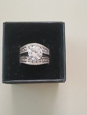 Round CZ 2-Piece Multi Row Jacket Bridal Ring Set 4.26TCW Platinum-plated Sterli